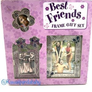 Y2K Vintage NIB 3 piece Glitter Flower Butterfly Silver Metal BFF Picture Frames